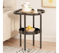 CASOME 2 Tier Side Table with Raised Tray Top and Lower Storage Tray, Small End Table for Living Room Sofa Bedside, Compact Snack Stand with Raised Edge for Bedroom Apartment(Black)