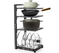 CASONNIK Organizer per pentole: organizer regolabile a 4 ripiani per armadietti, modalità di utilizzo multiplo, scaffale per pentole e padelle per bancone e armadietti da cucina