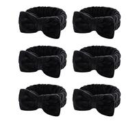 Casoty 6 Pcs Black Spa Headband, Bow Hair Band, Hair Band for Washing Face, Fuzzy Headbands for Women Girls, Soft Coral Fleece Skincare Headbands for Face Washing Shower Yoga