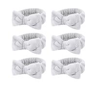 Casoty 6 Pcs Grey Spa Headband, Bow Hair Band, Soft Coral Fleece Makeup Headband, Hair Band for Washing Face, Skincare Headbands for Face Washing Shower Skin Care Yoga
