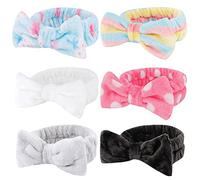 Casoty 6 Pcs Spa Headband, Bow Hair Band, Hair Band for Washing Face, Headband for Washing Face, Skincare Headbands, Soft Coral Fleece Makeup Headband for Face Washing Shower Yoga