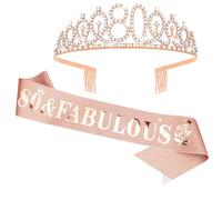 Casoty Fascia e diadema per 80° compleanno da donna, decorazioni per 80° compleanno da donna, corona per 80° compleanno e set di fasce "80 & Fabulous", regalo per 80° compleanno, 80° compleanno per