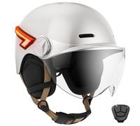 CASR Glow - Casco LED per bici e monopattino - Visiera XL e copriorecchie rimovibili, frecce posteriori e telecomando - Design urbano elegante per uomo e donna - Avorio Lucido - Taglia L