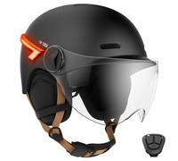 CASR Glow - Casco LED per bici e monopattino - Visiera XL e copriorecchie rimovibili, frecce posteriori e telecomando - Design urbano elegante per uomo e donna - Nero - Taglia L