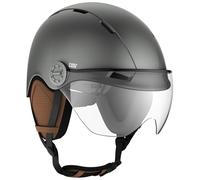 CASR Style - Casco stile urbano per bici e monopattino elettrico - Visiera trasparente e copriorecchie rimovibili - Comfort ottimale per uomo e donna - Grigio Metallizzato - Taglia L