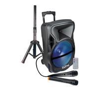 CASSA AMPLIFICATA 12" 2 VIE 600W PMPO MAX 220V-12V + BATTERIA A TROLLEY, MP3 BLU