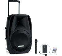 Cassa Amplificata 15'' Bluetooth Portatile Karaoke USB/SD Trolley Set Microfono