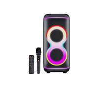 Denver BPS-370 - Altoparlante Bluetooth per feste, 100 W RMS, effetto luce LED RGB con microfono e telecomando, accoppiamento TWS stereo, batteria, protezione impermeabile IPX4, woofer 2 x 6,5", USB