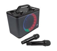 PRIXTON Karaoke con 2 Microfoni PartyGO, Cassa portatile di grande potenza per feste con Bluetooth/USB/AUX/SD, Speaker Wireless con luce LED multicolore RGB, Autonomia 4h, Regali per adulti e bambini
