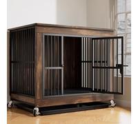 Cassa cani in legno, cassa cani resistente, tavolino decorativo animali domestici, cassa cani girevole a 360°, con vassoio inferiore e funzione ripiano superiore,adatta for uso interno(Brown,S)