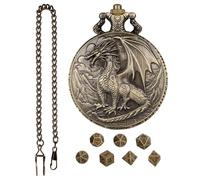 Cassa dell'orologio da tasca Drago, gioco di dadi di ruolo con cassa dell'orologio da tasca | Set di dadi per gioco di ruolo a motivo di drago | Custodia per orologio da tasca dadi per amici e