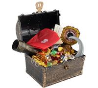 Cassa giocattolo pirata - Punteggi in costume per bambini, pacchetto di favore per feste | Treasure Hunt Game with Gems Coins Map, Box Playset Adventure per Classroom Carnival Dress Up Holiday Christm