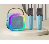 Cassa Karaoke Bluetooth Portatile con LED + Microfono Wireless | 1 o 2 Microfoni Senza Fili | Speaker Ricaricabile per Feste, Eventi, Serate Karaoke | USB, AUX, TF, Bluetooth (Blu Con 2 Microfoni)