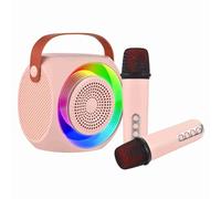 Cassa Karaoke Portatile Bluetooth 5.3, Altoparlante Canto con 2 Microfoni | Controllo volume eco e musica separato, 6 ore di batteria, luci multicolori per feste, connessione stabile 15m