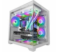 MARS GAMING MC-VIEW2, Case Gaming MicroATX, Doppio Vetro Temperato Continuo Senza Cornice, 1x Ventola FRGB Posteriore 120mm, Supporto Raffreddamento Liquido fino 240mm, Struttura Doppia Camera, Bianco