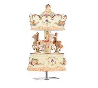 Cassa musicale a carosello con 3 cavalli Luxury Windup Artigianato regalo Melodia Castle in the Sky Design romantico e bellissimo Buona abilità di intaglio Resina sintetica movimento metallico