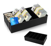 Cassa portatile regolabile con scomparto per monete, 30 x 17,5 x 6,7 cm, organizer a 5 scomparti, per contanti, monete, per banche, supermercati, ospedali (nero)