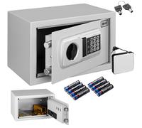 BAKAJI Cassaforte Elettronica di Sicurezza con Box Batteria Esterno, Cassetta Porta Valori e Documenti Antiscasso per Casa, Hotel, Installazione a Muro Parete o Indipendente, 31 x 20 x 20 cm (Grigio)