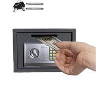 Cassaforte da 16 l, con 2 chiavi e serratura elettronica, cassaforte elettronica, in acciaio inox, per negozio, contanti, denaro, gioielli, oggetti di valore, 35 x 25 x 25 cm, grigio