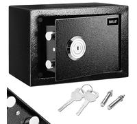 BAKAJI Cassaforte di Sicurezza in Acciaio con Chiave a Doppia Serratura, Cassetta Meccanica Antiscasso, Resistente al Fuoco con 2 Bulloni per Fissaggio a Muro Parete, 23 x 17 x 17.3 cm