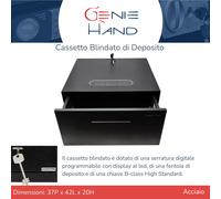 Genie Hand | Cassaforte Elettronica Cassetto Blindato di Deposito a Muro Piccola Cassetta di Sicurezza con Codice a Combinazione e Chiave Serratura B-Class e Sistema Anti Bounce Casseforti per Soldi