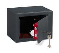 Relaxdays Cassaforte Mobile con Chiave, Serratura Doppia, a Parete o a Pavimento, Mini Safe,HLP 17x23x17,Cassetta;Grigio