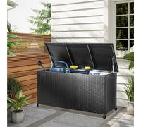 Cassapanca Baule Portaoggetti in Polyrattan XXL Resistente 2Ruote Maniglia Nero