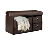 Relaxdays Cassapanca Contenitore, con 6 Pouf in Similpelle, HxLxP 36 x 76 x 38 cm, Panca con Coperchio, Marrone