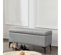 Cassapanca Contenitore Ecopelle Panca Pouf con Piedini in Metallo Grigio Chiaro