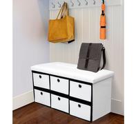 Cassapanca Contenitore Pouf Panca Sgabello Pieghevole 6 Cassetti Eco Pelle Bianc