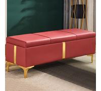 Cassapanca Contenitore Rosso in Ecopelle con Piedini in Metallo Oro Panca Pouf