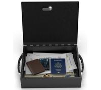 Cassapanca di sicurezza ignifuga, resistente al fuoco in acciaio per proteggere documenti vitali, medicine, denaro, 0,25 piedi cubi, 31 x 25,9 x 8,9 cm, interno nero