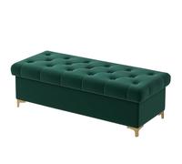 Cassapanca imbottita con vano nascosto, ottomana per camera da letto e soggiorno, poggiapiedi pouf, verde, 100 x 40 cm, elegante arredamento per la casa