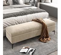 Cassapanca imbottita in velluto di alta qualità, color cachi, con vano portaoggetti nascosto, nessun montaggio richiesto, 100 x 40 x 43 cm, perfetta per camera da letto e stile