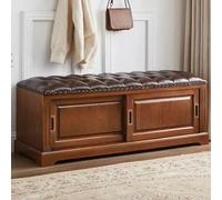 Cassapanca imbottita rustica in poliuretano con 2 ante scorrevoli, camera da letto salvaspazio per nization, 100 cm, giallo Madera