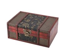 Cassapanca in legno marrone con coperchio e serratura, decorazione per la casa, forziere del tesoro (modello timbro) (cinese)