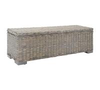 Cassapanca in rattan naturale Kubu e legno di mogano massiccio, 110 cm, elegante panchina portaoggetti per camera da letto, corridoio, soggiorno, comoda seduta