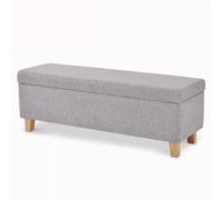 Cassapanca moderna in lino grigio metà secolo con gambe in legno massello, elegante ottomana per camera da letto, ingresso e soggiorno, 60 cm, perfetta per riporre oggetti e decorazioni per la casa.