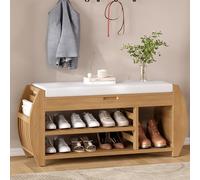 Cassapanca multifunzione retrò da 106 cm con cuscino, elegante scarpiera per ingresso, soggiorno, corridoio, portico, design curvo, finitura naturale