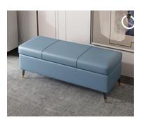 Cassapanca ottomana in ecopelle blu, extra lunga, rettangolare, per ingresso, in pelle PU, cuscino per il letto, elegante pouf da soggiorno con contenitore nascosto (110 cm)