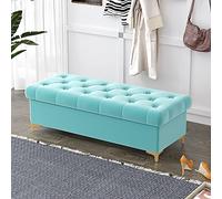 Cassapanca ottomana in velluto di lusso, moderna, imbottita, alla fine del letto, elegante, per camera da letto e soggiorno, colore azzurro, 100% comfort ed eleganza