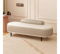 Cassapanca ottomana moderna con cuscino lombare e sedile per ingresso e poggiapiedi, in ecopelle, con contenitore per il letto, beige e grigio chiaro, 80 cm, mobili per soggiorno
