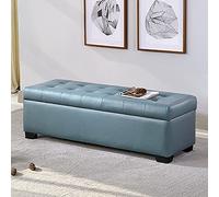Cassapanca ottomana rettangolare imbottita elegante e moderna, in ecopelle, colore verde e blu, 100 x 45 x 40 cm, ideale per riporre scarpe e fasciatoi sul comodino
