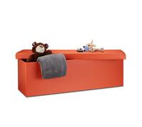 Relaxdays Cassapanca Pieghevole, Sgabello Pouf, Cassa Panca, con Coperchio, HxLxP: 38 x 114 x 38 cm, Baule, Arancio