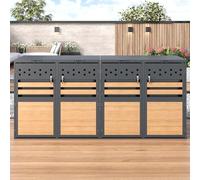 Cassapanca per bidoni della spazzatura, con coperchio ribaltabile, chiudibile, a quattro porte, blocchi orizzontali di venatura del legno (132 x 80 x 120 cm x 2)