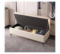 Cassapanca portaoggetti in ecopelle color crema con parte superiore sollevabile, 120 cm, rettangolare, imbottita, per camera da letto, soggiorno, ingresso, elegante contenitore
