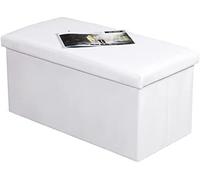 Cassapanca portaoggetti in finta pelle, con coperchio, multiuso, pieghevole, poggiapiedi, sgabello, giocattoli, panchina per coperte, biancheria (bianco, grande, 76 x 38 cm)