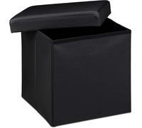 Cassapanca portaoggetti in finta pelle, con coperchio, multiuso, pieghevole, poggiapiedi, sgabello, giocattoli, panchina per coperte, biancheria (nero, S, 38 x 38 cm)
