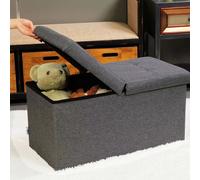 BAKAJI Cassapanca Pouf Contenitore con Rivestimento in Lino, Poggiapiedi con Struttura in Legno, Seduta Imbottita e Comoda, Multiuso, Ideale per Camera da Letto, Ingresso, Design Moderno (Grigio)