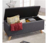 Cassapanca Pouf Contenitore Panca Sgabello Poggiapiedi in Tessuto Grigio Scuro